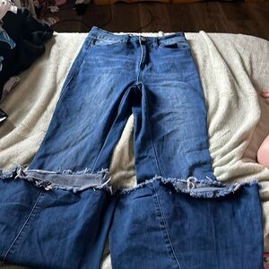 dark blue bell bottom jeans